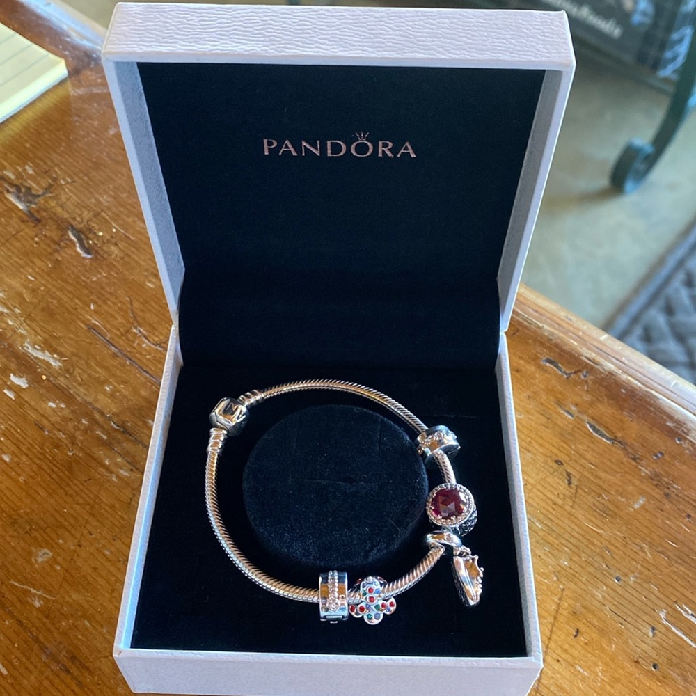 Brand new Pandora bracelet with multiple charms